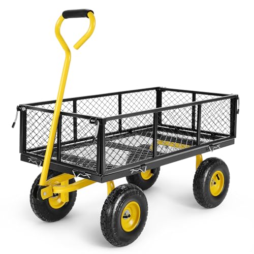 Homdox H65FT Steel Garden Cart 680 Lbs Capacity Heavy Duty Garden Wagons,With Removable Steel Mesh Sides To Convert Into Flatbed,Utility Metal Wagon cover
