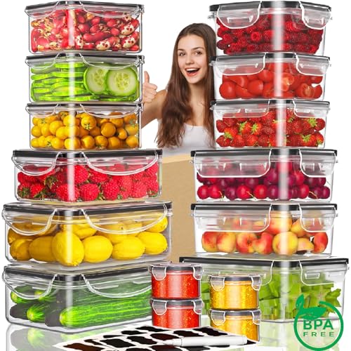 HELISAN Juego de recipientes herméticos con tapa, juego de 32 recipientes para tupper, 100 % a prueba de fugas, sin BPA, para cocina (16 recipientes+16 tapas)