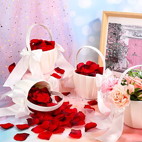 4 Pieces Rustic Flower Girl Baskets For Weddings Ivory Western Flower Basket For Anniversary, Wedding Banquet Party Supplies (Delicate Style) #TOP4