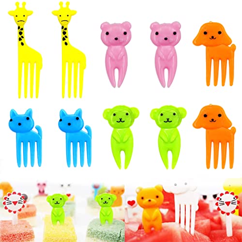 Image of HASTHIP 10 Pcs Dessert Fruit Forks for Kids, Cute Animals Little Mini Cartoon Toothpick for Cake Dessert Pastry Party Supply, Reusable, Food Grade Plastic, Random Color (Giraffe)