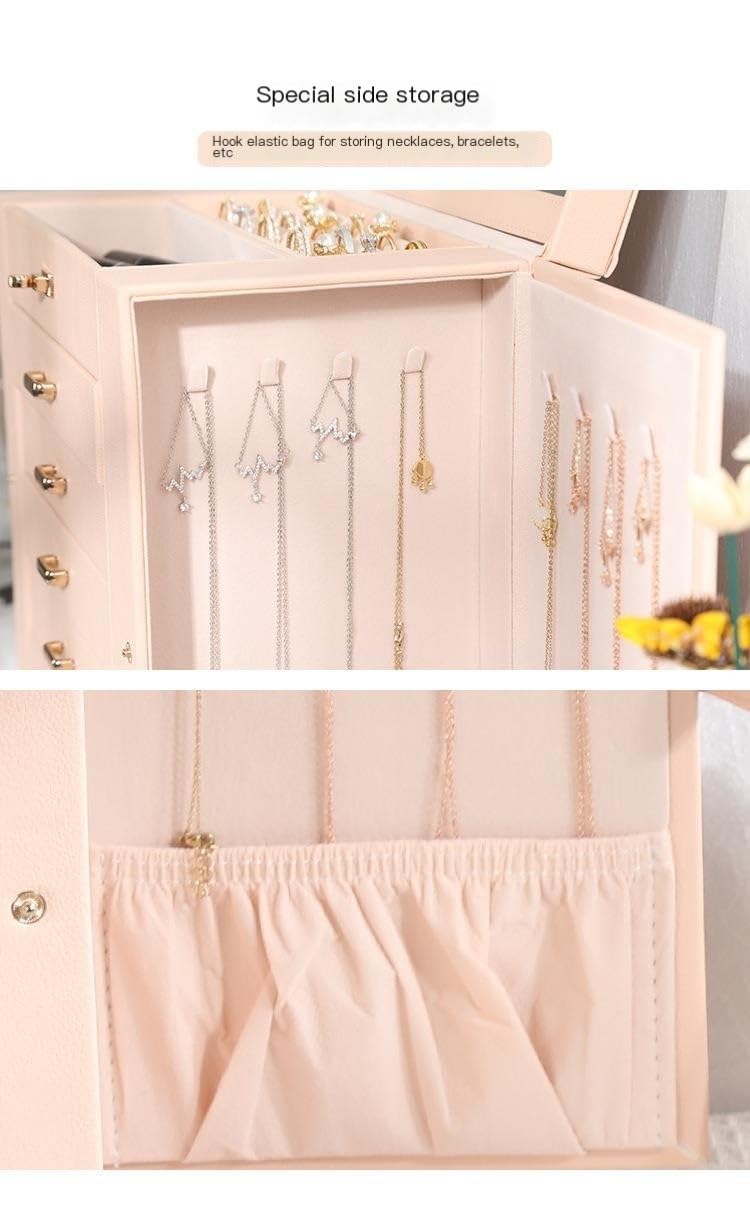 Pudełko na biżuterię Organizer biżuterii o dużej pojemności Pięć warstw Pu Leather Naszyjnik Pierścień Organizer biżuterii Szuflada Organizer biżuterii na pierścionki bransoletki kolczyki (Color : Ro