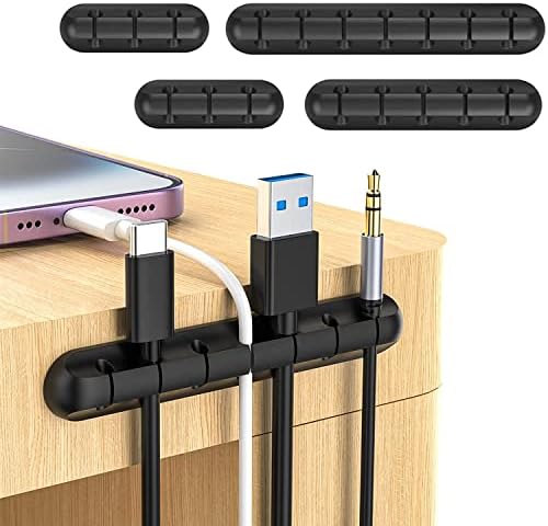 JANREAY Zestaw 4 klipsów do kabli, zestaw do zarządzania kablami, na biurko, kabel audio, kabel zasilający, kabel USB do ładowania (czarny)