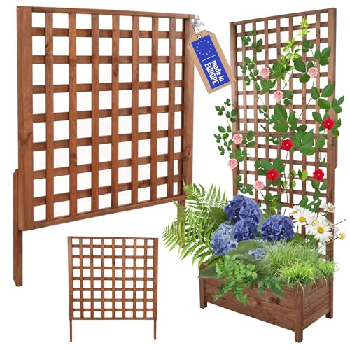 MODO24 Rankgitter aus Holz für Pflanzkübel Modul zur Blumenkasten Rankhilfe Pflanzengitter Scherenspalier für Kletterpflanzen FSC-zertifiziertes Kiefernholz 94x80 cm Farbe: Braun