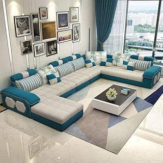 Woodsfreak U Shape Premium Comfort &amp; Stylish Designer 9 Seater Sofa Set with 4 Puffy Stools for Your Living Room/Office/Di