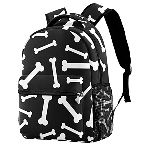 Sac à dos avec porte-bouteille et motif os blanc pour école et voyage junior