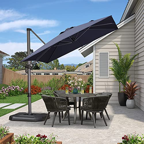 PURPLE LEAF 2.5 X 2.5 M Square Garden Cantilever Parasol, Large Square Patio Umbrella with Crank Handle and Tilt for Balcony and Outdoor, Navy Blue