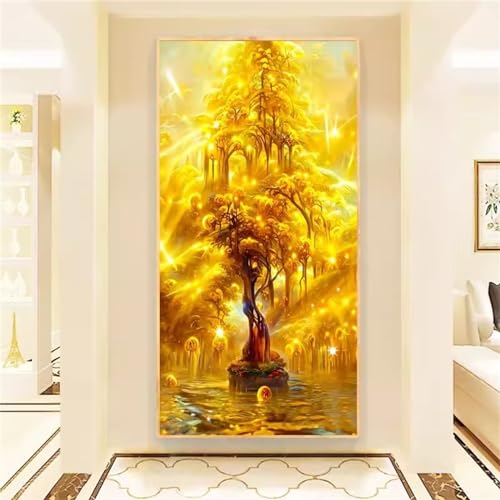 Broderie diamant carré arbre jaune 100x230cm, kit peinture diamant haut de gamme