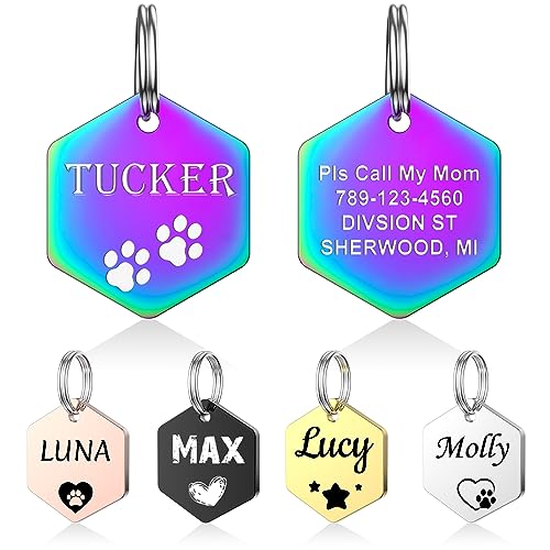 YEHANTI Sechseckige Hundemarke mit Gravur Personalisiert