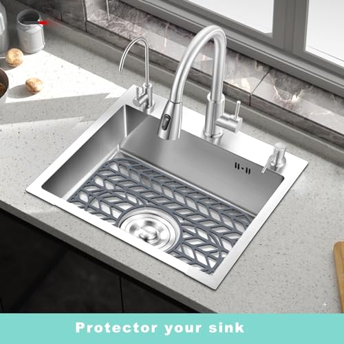 AWOKE Sink Protectors for Kitchen Sink - 13.6"x 11.6" Sink Mat - Heat-resistant Easy-clean Silicone Sink Mat - for Protection of Stainless Steel Sink with 3 Reserved Holes Pack of 2