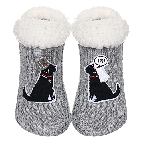 Image of ZYZX Cute Dog Slipper Socks for Women with Grips,Fuzzy Socks Indoor