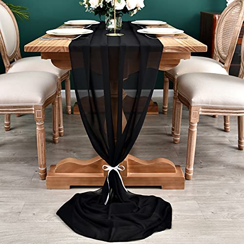 Dolopl 10Ft Black Chiffon Table Runner Wedding Table Runner,29X120 Inches Gauze Table Runner,Rustic Sheer Table Decor For Romantic Bridal Shower, Baby Shower, Birthday Party Cake Table #TOP6