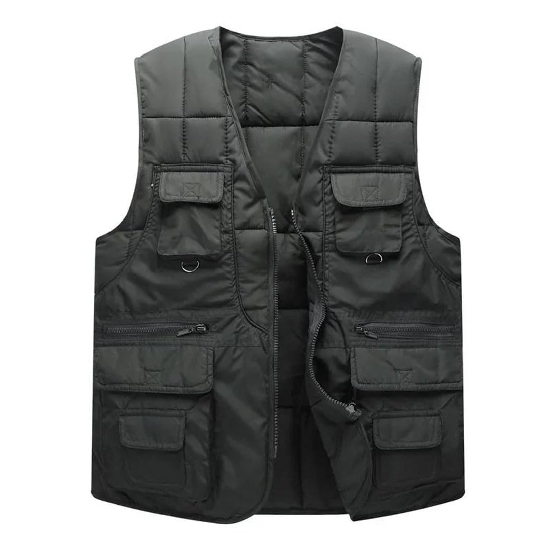 Gilet termico da uomo, con scollo a V, senza maniche, per lavoro, pesca, caccia, viaggi, caccia, con tasche multiple