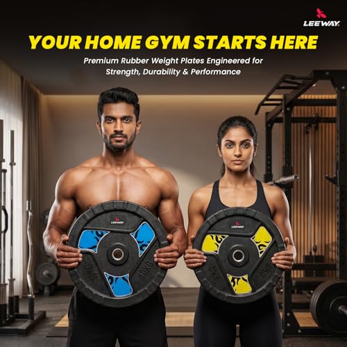 Image of LEEWAY Rubber Weight Plates for Home Gym | 2.5kg x 2 | 31mm Center Hole | Compatible with Standard Barbells & Rods | Durable Dumbbell Gym Plates for Home Strength Training (2.5kg Pair)