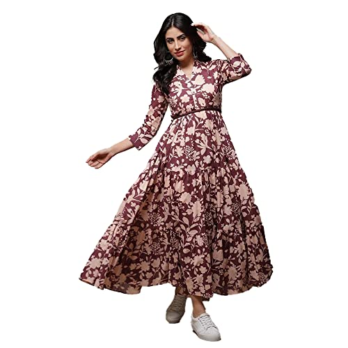 Image of BIBA Women Casual Dress Maxi Cotton Tiered Printed Dress