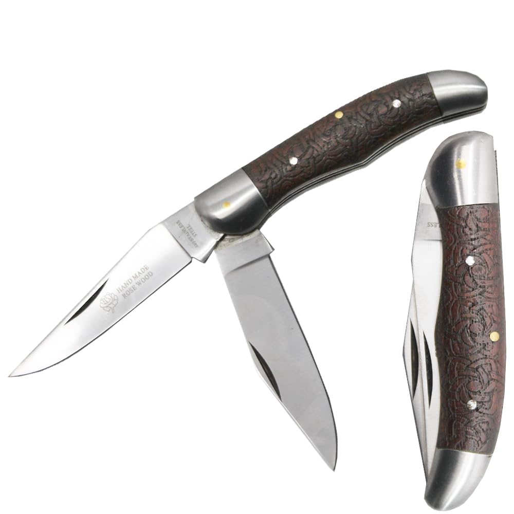 Rtek Rosewood Handcrafted Handle Folding Knife Classic Pocket Knife (Twin Blade Rosewood)