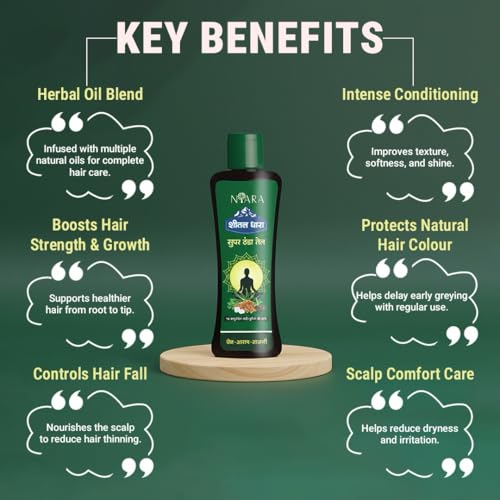 Image of NYARA Sheetal Dhara Ayurvedic Cooling Oil with Bhringaraj Brahmi Pudina Sat Kapoor Aloe Vera Essential Oils for Head Scalp and Body Massage 50ml (Pack of 3)