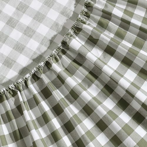 Image of Eddie Bauer - Queen Sheet Set, Crisp & Cooling Sheets w /a Naturally Smooth Cotton Percale Lightweight Feel - Matching Pillowcases & Deep Pocket Fitted Sheet (Preston Check Green)