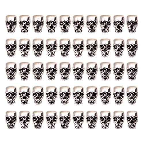 50 PCS Tibet Silver 4mm Macroporous Skull Spacer Beads Great DIY Accessories for Jewelry Making Supplies in Bulk