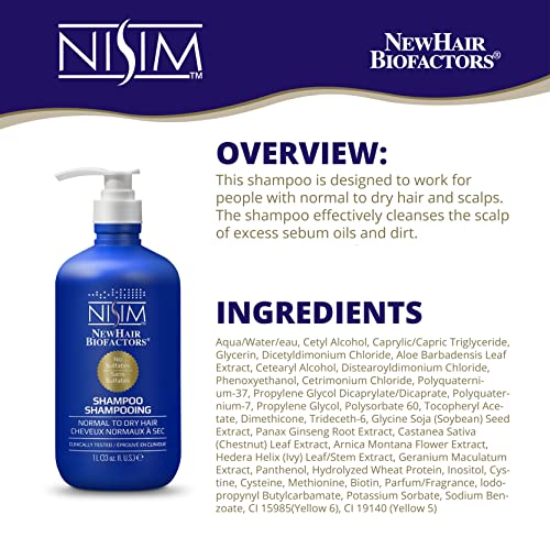 Nisim Newhair Biofactors Hair Shampoo - For Fuller, Stronger And Vibrant Hair For Men And Women - Sulfate-Free And Parabens-Free - For Normal To Dry - 33Oz (1000Ml) #TOP1
