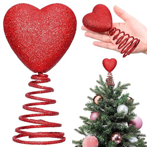 13cm/5.12inch Mini Valentine Day Tree Topper Red Romantic Glitter Heart Shape Tree Top Valentines Decorations Indoor (Red, 13cm)