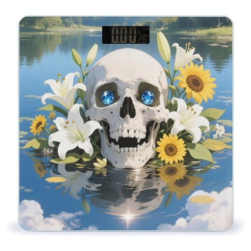 Báscula digital para baño con diseño calavera y flores miniatura 1