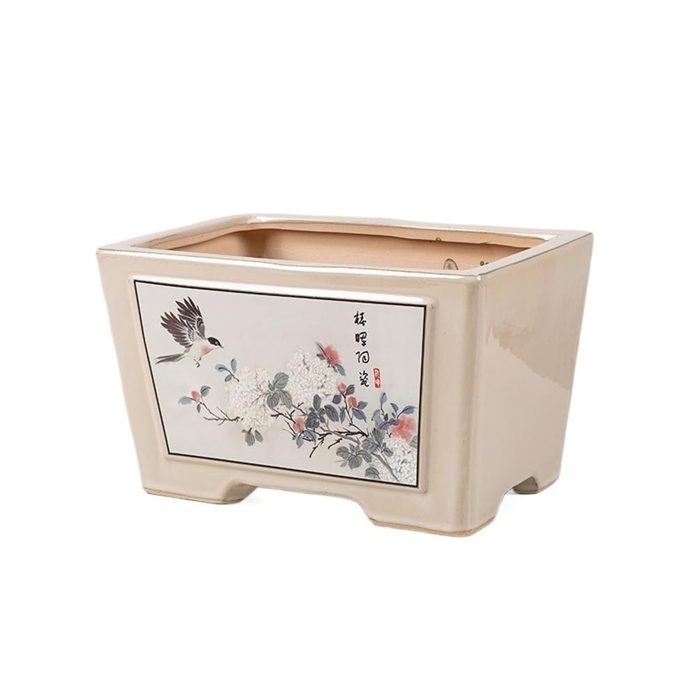 HLHLOP777 Flower Pot Rectangular Ceramic Flowerpot Creative Home Balcony Flowers, Green Plants, Bonsai with Drainage Holes House Plants, Succulents, Flowers