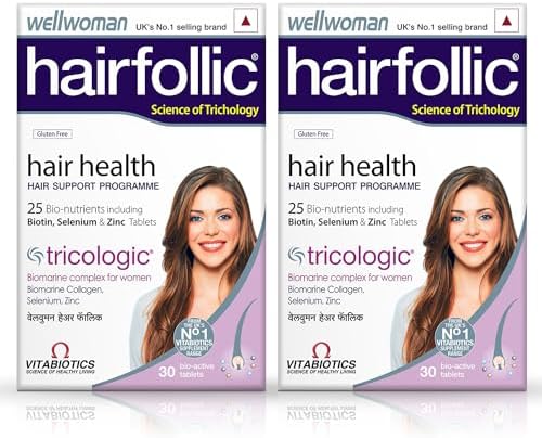 WELLWOMAN Hairfollic Supplement With Advanced Hair Nutrition Formula For Women|Biomarine Collagen Complex,Biotin & Zinc For Hair Growth & Healthy Hair (Pack Of 2),2 Count,30 Capsules