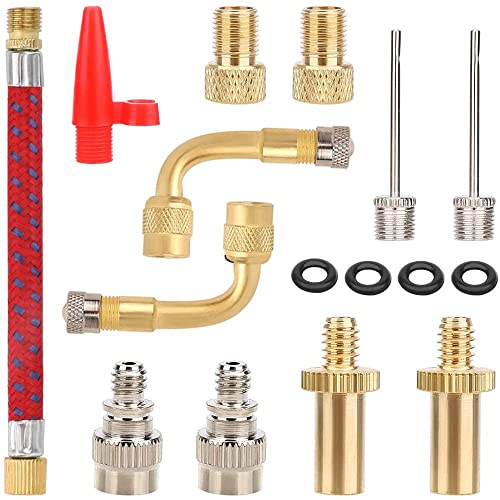 Sunjun 16 Pcs Adaptateur Valve Embout Pompe Velo Embout de Gonflage(DV/AV/SV) pour Compresseur Pompe à vélo Pompe à Pied Pompe à Air Football Basket-Ball, etc