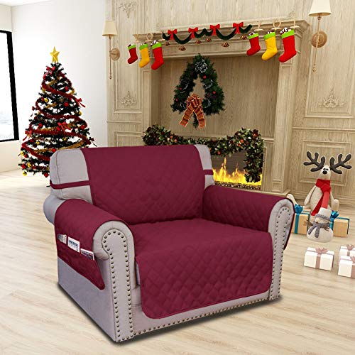 Image of Easy-Going Sofa Slipcover Chair Cover Waterproof Couch Cover Washable Sofa Cover Non-Slip Fabric Furniture Protector with Pocket for Pets Covers Pets Kids Children Dog Cat (Chair, Christmas Red)