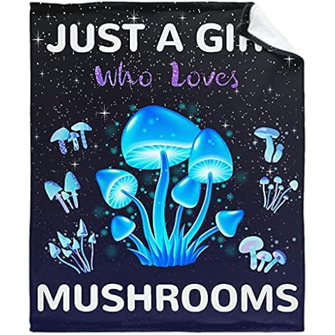 MATCHASTAR Just A Girl Who Loves Mushrooms Blue Starry Super Soft Flannel Throw Blankets for Bed Sofa Couch Gifts，Multi Bedding Fleece Blanket Outdoor Cover for Beach Picnic Small 50"x40"（Throw） Kid Cover