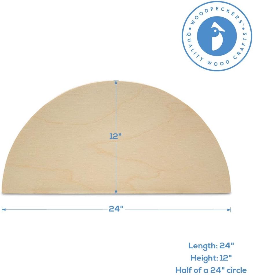 Half Circle Cutouts 24 inch, Pack of 2 Semicircle Wooden Cutouts for Crafts, Wood Signs & Unfinished Wood Door Hangers, by Woodpeckers