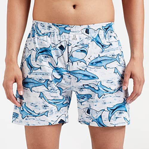 Image of Longies Cotton Mens Boxers Pack of 3 Regular Printed (LGBOXPO3VOO3 G.Blue,White,Maroon3447 L)