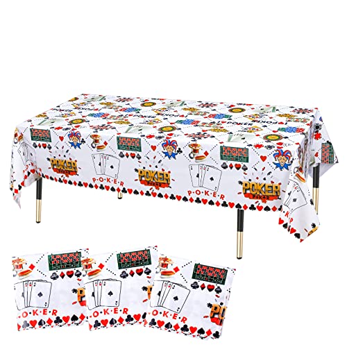 KRUCE 3 Pack Cartes À Jouer Nappes De Fête, Casino Cartes À Jouer Clubs Thème en Plastique Table Couverture Décorations De Fête, 220*130 cm