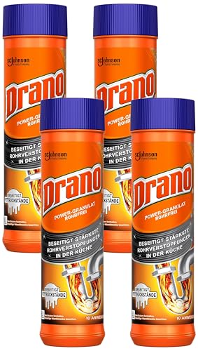 Mr Muscle Drano Power-Granulat Rohrfrei Abflussreiniger, entfernt Fettrückstände und unangenehme Gerüche, 10 Anwendungen, 4er Pack (500g)