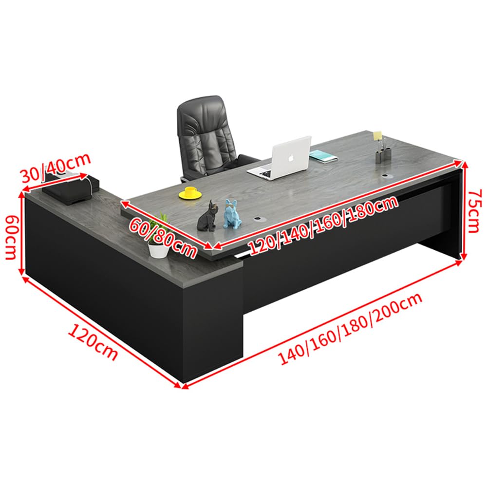 Moderner L-förmiger Büroschreibtisch mit Holzsockel, Chefschreibtisch, Cheftisch, Computer-Wohnmöbel, Schubladen und Ablagefächer – ohne Stühle, 78,7" L x 31,5" B x 29,5" H, Schwarz