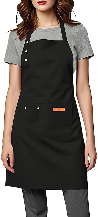Aprons for Women Men, Water-Resistant Kitchen Aprons for Cooking | Cute Apron with 3 Pockets & Adjustable Neck Strap, Bib Apron for Art, Nail Tech, Pottery, Baking, Gardening, Barista