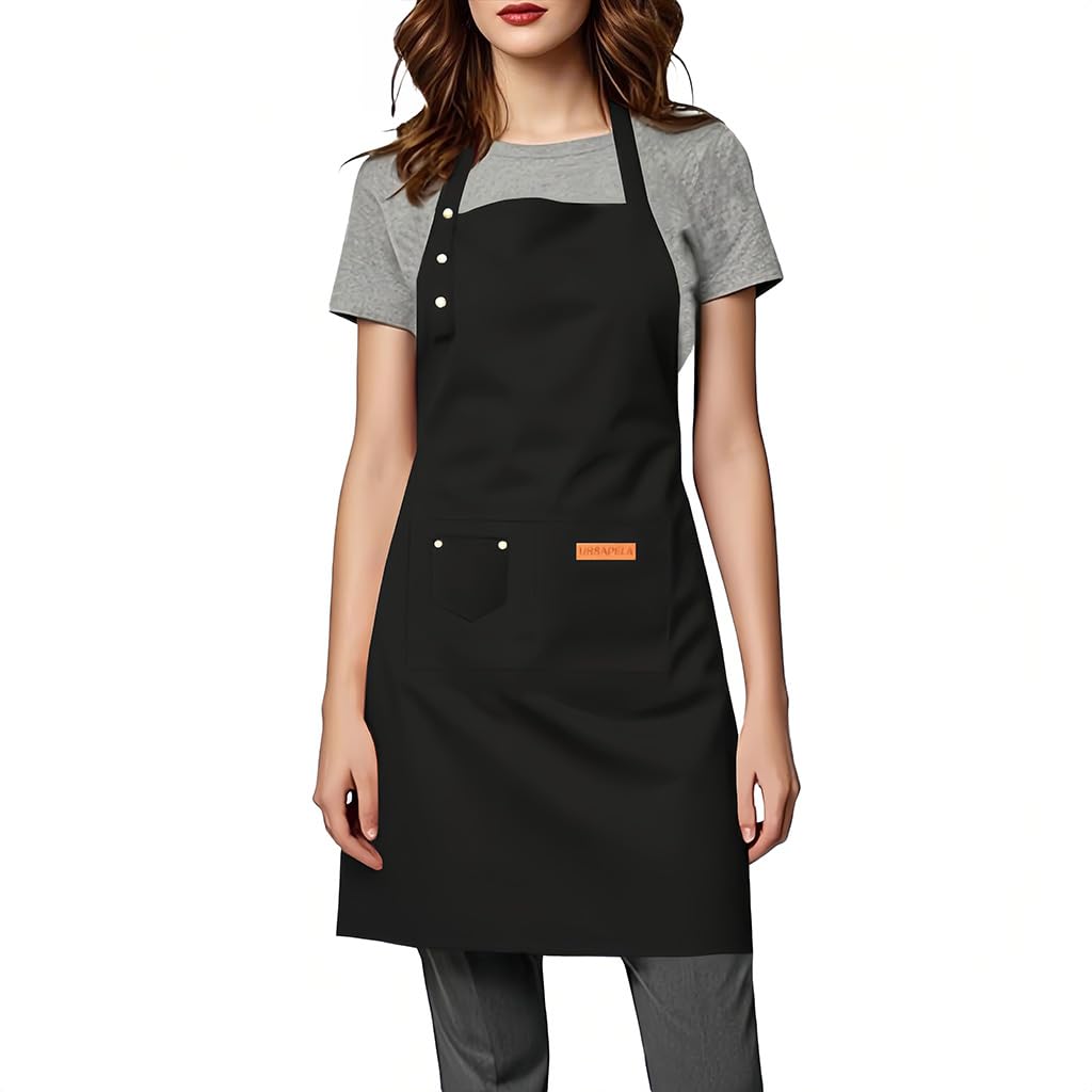 ursapela Kitchen Cooking Apron for Women Men Water-Resistant Artist Barista Baking Craft Catering Work Bib with Large Pockets