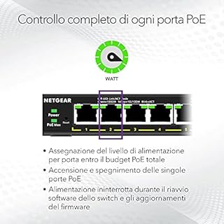 NETGEAR GS305EP Switch PoE 4 porte, Gigabit Ethernet LAN Switch PoE+ 63W Plus, (5 porte Plug and Play, Switch di rete gestito PoE, IGMP Snooping, VLAN, alloggiamento in metallo senza ventola)
