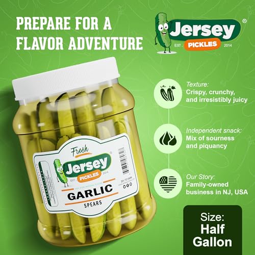 Jersey Pickles - Garlic Dill Spears Fresh (Half Gallon) - Fresh, Keto-Friendly, and Perfect for Snacks, Sandwiches, or Salads – The perfect Pickle Jars Cornichon for Families or Gatherings - Thumbnail 5