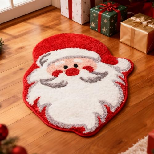 OlyPegic 40x60cm Festive Santa Face Christmas Door Mat Plush Faux Wool Non-Slip Rug for Indoor Holiday Decor Bathroom & Living Room Christmas Decorations