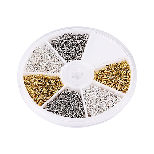 Pandahall 1Box/700Pcs 3 Colors Iron Screw Eye Pin Bail Peg Eye Lags Hooks For Half-Drilled Beads Clay Resin Charms Jewelry Pendants Making Golden & Silver & Platinum 8X4Mm & 10X4Mm #TOP2