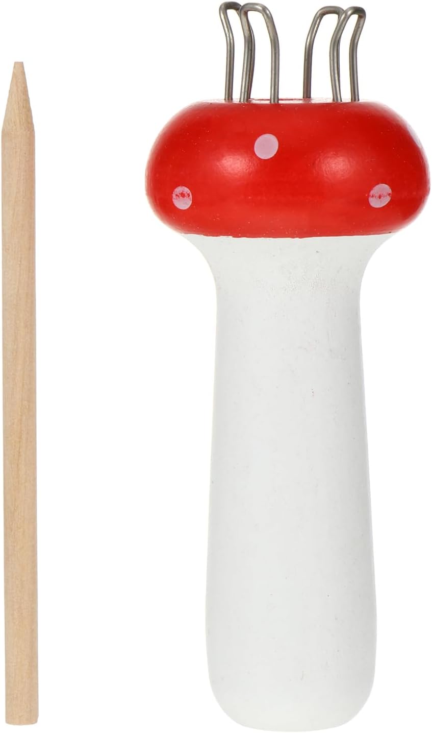 EXCEART Mushroom French Knitter 4.13In Portable Yarn Braider for DIY Crafts Handy Wooden Knitting Tool for Beginners and Advanced Crafters