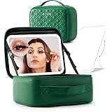 Omobolanle Makeup Bag with Mirror Led Light Detachable Portable Make up Travel Train Case with Adjus