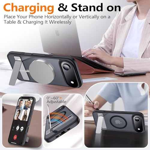 Image of Elzzi Translucent Matte Kickstand Case for iPhone 17 Air, Built-in Adjustable Camera Stand, Magnetic MagSafe Shockproof Phone Cover (Black)