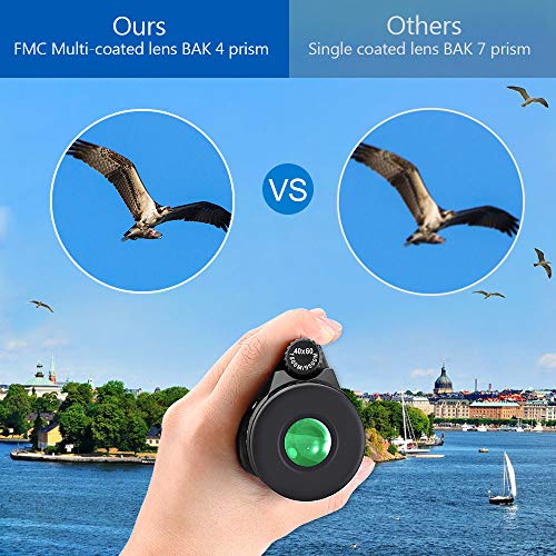 Outerman 40×60 Monocular Telescope, BAK4 Prism, FMC Lens, Clear Vision, Fogproof & IPX7 Waterproof Monocular with Smartphone Holder Tripod Suit for Travel, Bird Watching, Concerts, Football Matches - Thumbnail 3