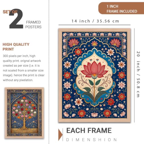 Image of HOTHOUSE Decorative Traditional Wall Art Home Decor Madhubani Painting poster With Frame For Living Room Bed Room Hotel Wall Decor Digital Reprint Set of 2 (14X20 inch)