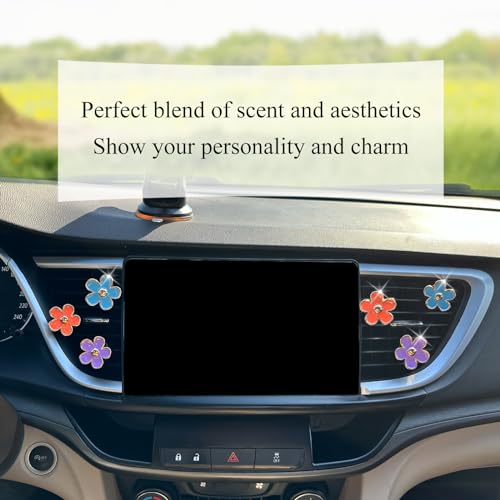 Image of ORIESSE 6pcs Flower Car Air Freshener Vent Clips,Purple Orange Blue Daisy Flowers Air Vent Clip Car Accessories for Women 3.3cm /3cm Flower Girly Vehicle Decor,Refillable Diffuser