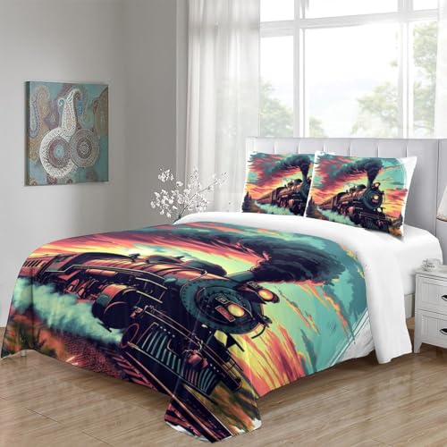 Housse de couette Le Train à Vapeur 3D en microfibre 200x200 cm avec taies d'oreiller - 5