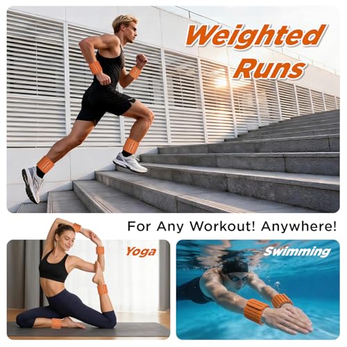 VOGOGE Magnetic Ankle Weights for Women Men Set of 2 (1 lb Each) Adjustable Wrist Weights for Pilates, Yoga, Workout and Daily Training, Orange & Starlight — view 6