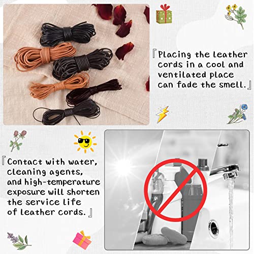 Sosmar 3 Rolls 5.5 Yard X 1Mm Cowhide Round Leather Cords Rope String For Jewelry Making Bracelet Necklace Jewelry Making Lanyards Diy Crafts, Black, Dark Brown, Natural Brown Genuine Leather Cord #TOP4